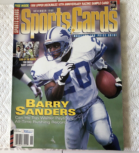 Barry Sanders Detroit Lions Nov 1998 Sports Cards Magazine - Excellent Cond.