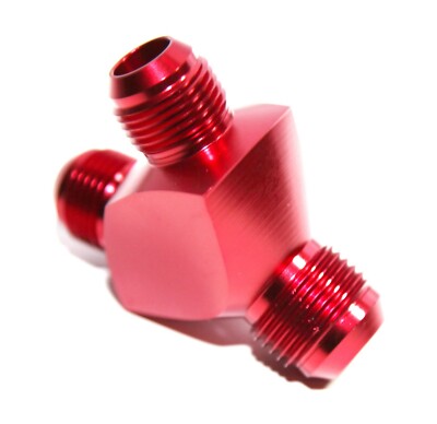 3-Way Y-Block Fitting Adapter AN12 12-AN Male to 2X AN10 10-AN Male RED