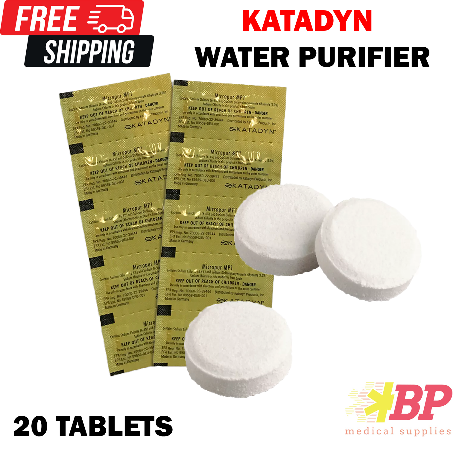 Katadyn Micropur MP1 Water Treatment Purifier Tablets 20 CT