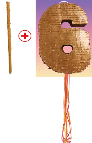 Number Six Seis Gold Pinata Piñata Birthday Fiesta Piñata Pull string Hit Stick - Picture 7 of 8