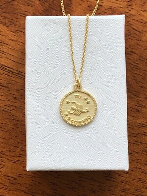925 Sterling Silver Zodiac Scorpio Pendant Necklace Womens Horoscope 15mm Gold