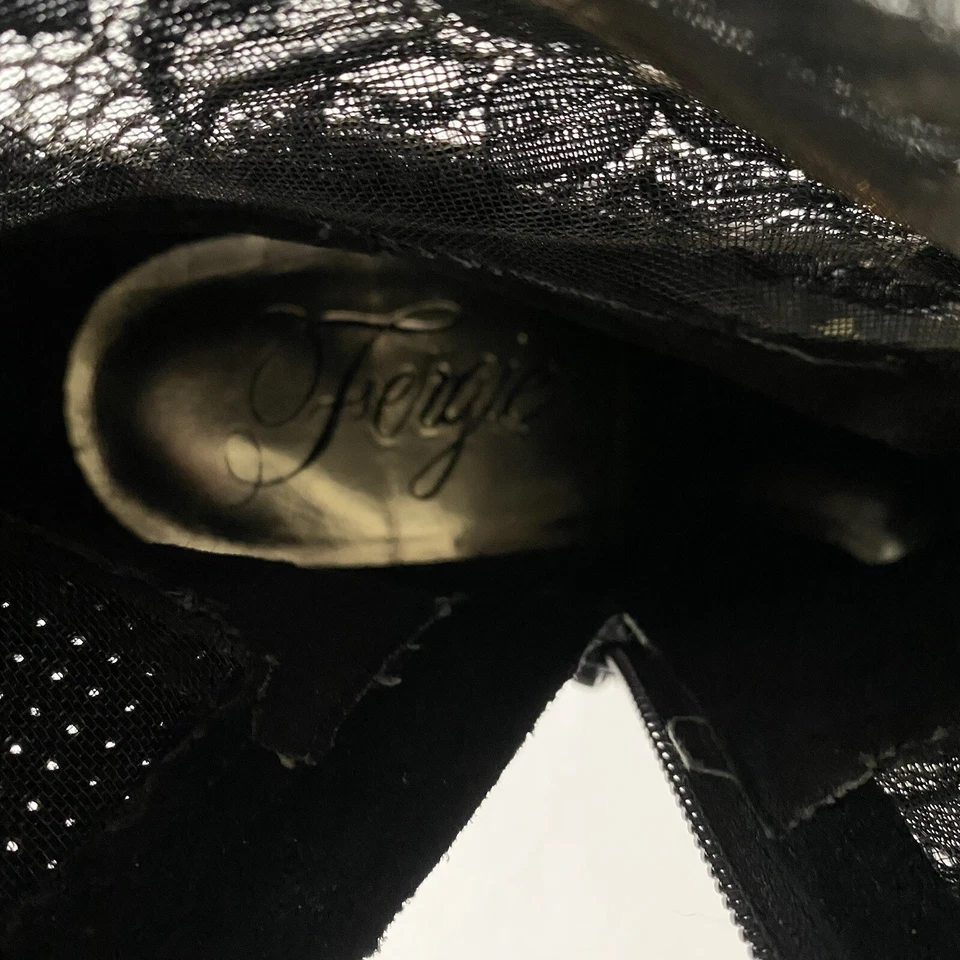 Fergie Blk Lace Overlay Leather Peep Toe Bootie Stiletto High Heel Womans Sz 9.5 - Image 3 of 4