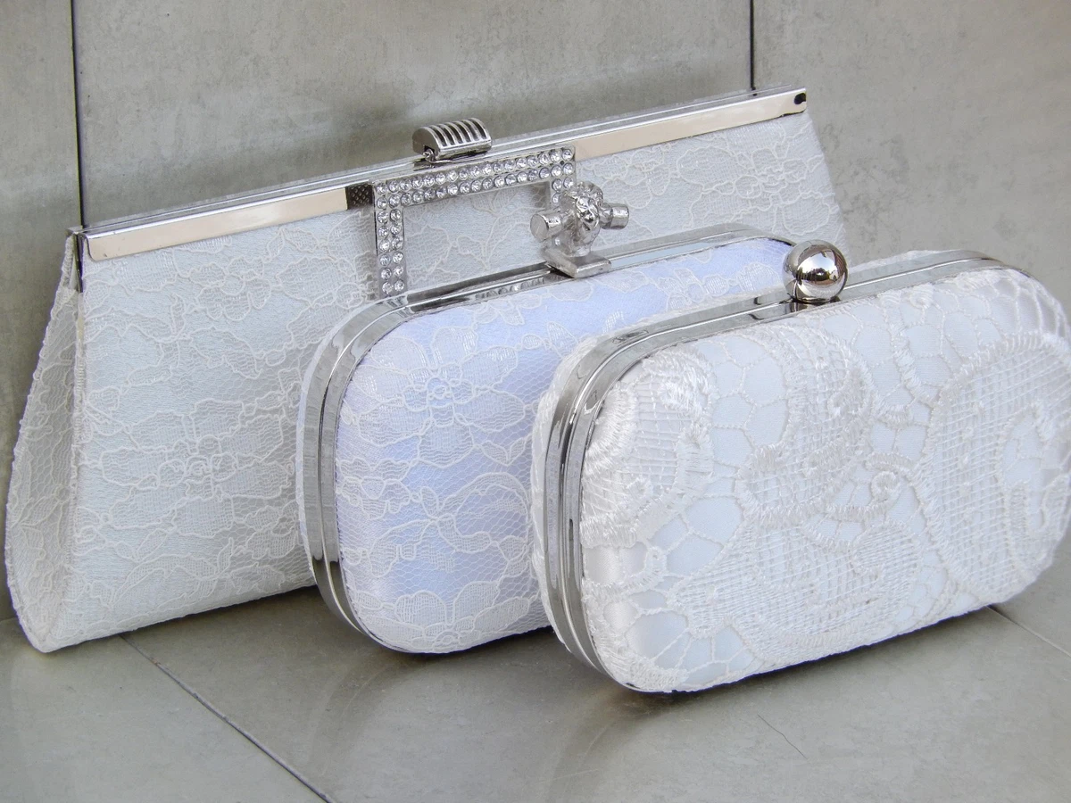 Ivory Classic Lace Bridal Wedding Prom Purse Clutch Handbag Bag