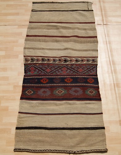 LIVING ROOM DECOR KURDISH KILIM RECTANGLE WOOL 30+ HANDWOVEN BEIGE RUNNERS 3X7ft - Foto 1 di 7