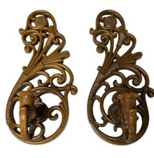 Vintage Dart Candle Holders Wall Sconces Pair Faux Wood Made In USA MCM Design