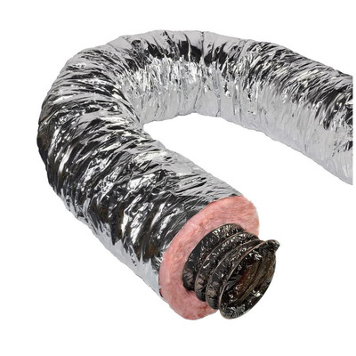 Insulated Flexible Duct R6 Fiberglass Silver Jacket Heavy Duty 8 In. X 25 Ft. 