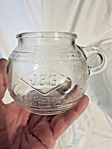 1983 Los Angeles Chattannoga Glass JFG PEANUT BUTTER 1lb GLASS GLOBE Coffee MUG