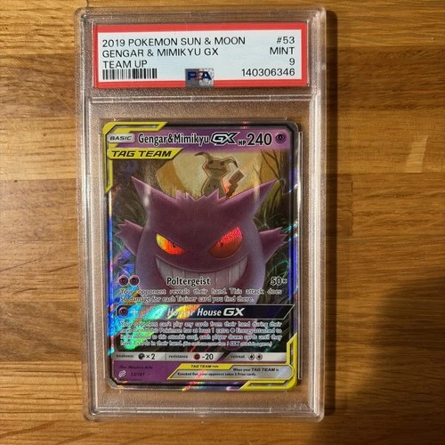 PSA 9 Gengar & Mimikyu GX 53/181 Sm-Team Up Holo