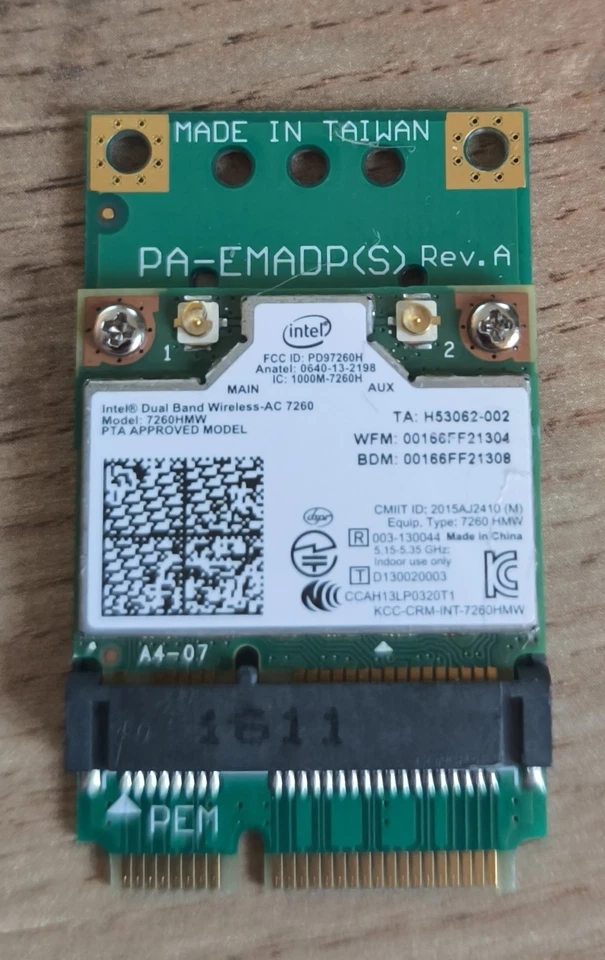 Intel 7260HMW PCI-E Dual Band Wireless Card Bluetooth 4.0 inkl. FullSize Adapter