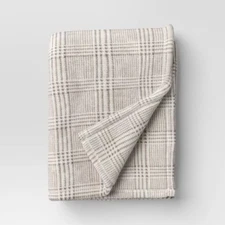 Oversized Printed Glen Plaid Primalush Throw Blanket Gray/Ivory - Threshold