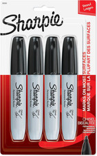 Sharpie Permanent Markers, Large, Chisel Tip, Black, 4 Count - Marks on Paper, P