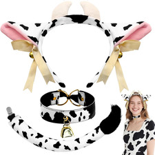 Cow Costume Accessories for Women - Cow Ears Headband, Tails Cowbell Necklace