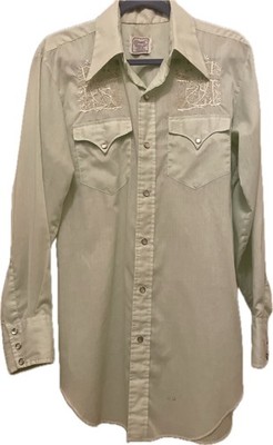 VTG H Bar C Western Shirt Wagon Wheel Embroidered Pearl Snap Mint 16 30 USA