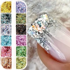 12 Grids Holographic Glitter Nail Art Sequins Sparkly Irregular Nail Flakes Powd
