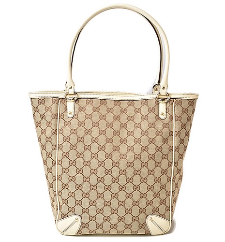 Gucci Canvas Shopping Bag GG Brown Beige Off White 161128 Tote