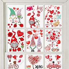 149Pcs Valentine's Day Window Clings Decorations Heart Decal Party Gnome Love