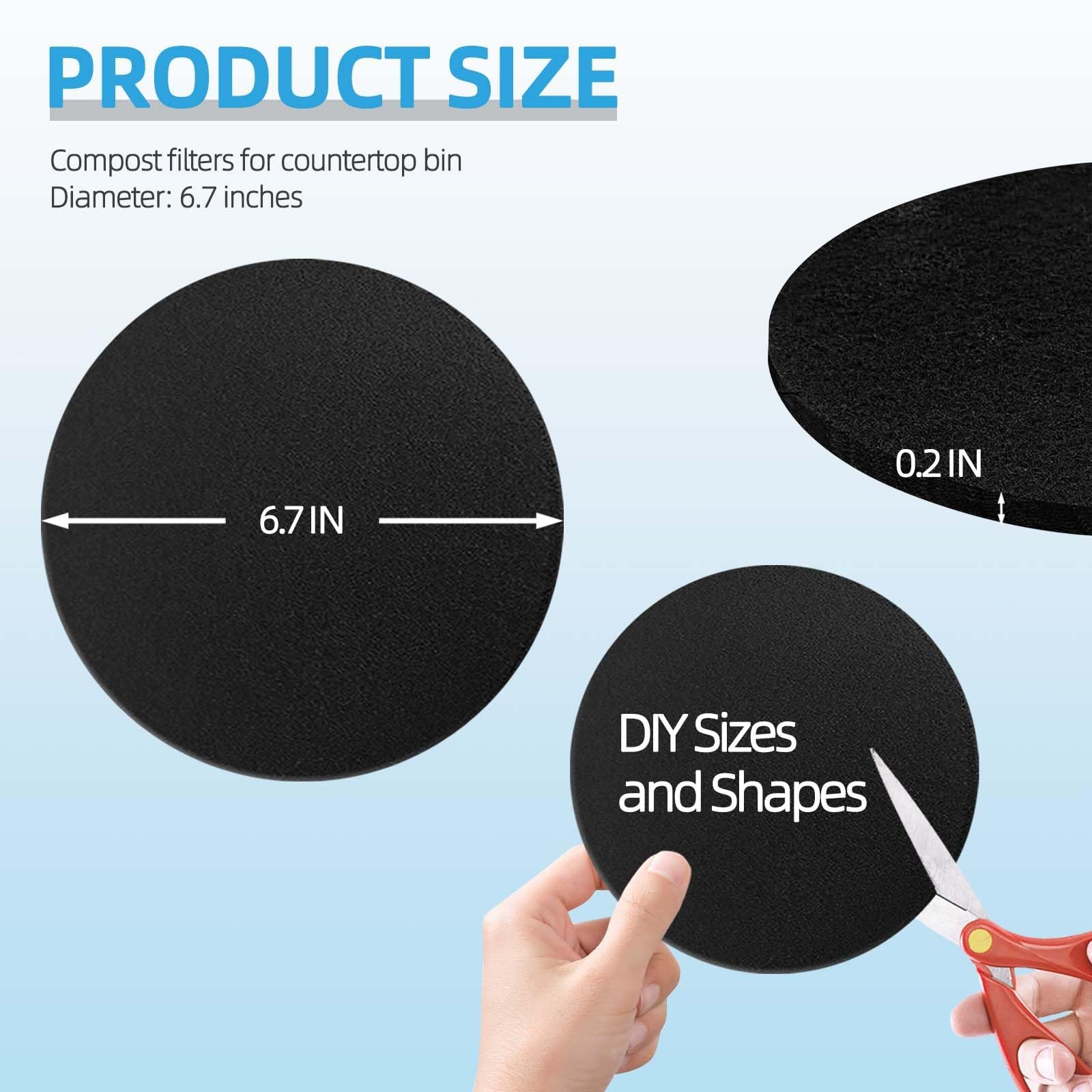 6 Pack Compost Filters for Countertop Bin, 6.7 Inch Charcoal Filters for Comp...
