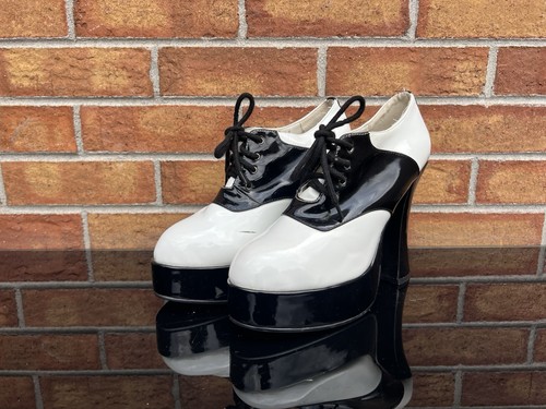 Ellie Shoes 557-Saddle Black & White Patent Oxford Platform Shoe Women’s 10 - Picture 2 of 14