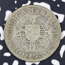 1952 Angola 10 Escudos Lot#C9516 Silber!