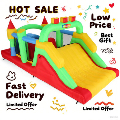 Blow up Inflatable Obstacle Course with Slide Tunnels Jumping Castle Bouncer  