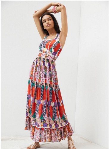 Anthropologie Square Neck Maxi Floral Dress Bohemian Size 4