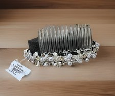 DAVIDS BRIDAL TIARA Style 4596-0105 Silver Headband Beaded Flowers Pearl Stones