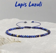 Natural Lapis Lazuli Dainty Bracelet 3mm Bead Blue Healing Crystal Gemstone Gift