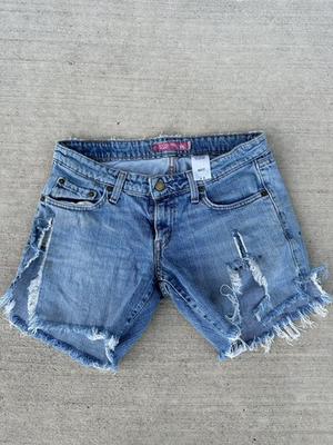 #ad Vintage Levi’s 524 Too Superlow Flare Cut Off Shorts Light Wash Low Rise W30” $25.00