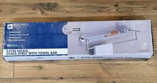 NWT - NUE HOME Satin Nickle Glass Shelf with Towel Bar