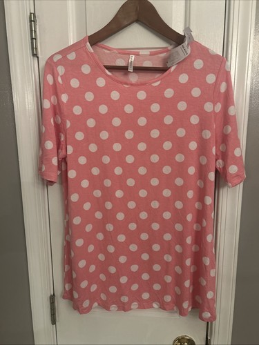 NWT Women’s Pink, White Blouse SZ M Top Polka Dot Short Sleeve Crew Neck - Picture 3 of 20