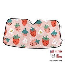 Front Windshield Sun Shade Cute Hand Drawn Summer Berries Folding Strawberries