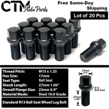 20x Black 15x1.25 Ball Seat Lug Bolts Fit Mercedes GLE GLS 450/580/600/63AMG