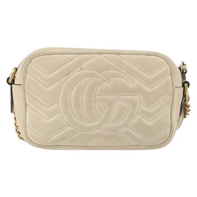 GUCCI ホワイト ボディバッグ GUCCI GG Marmont Mini Camera Bag Leather White Gold 448065 Auth