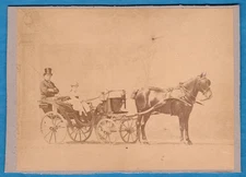 vintage photo man & young girl horse drawn carriage  France c 1865 cheval Delton