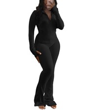 Women 2 Piece Outfits Tracksuit Set Long Sleeve Full Zipper Crop Jacket and F...