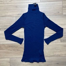 Club Monaco Womens Julie Ribbed Turtleneck Cashmere Blend Top Size Medium Blue
