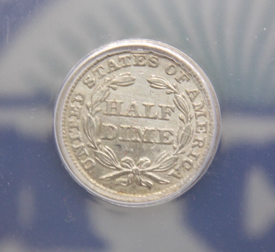 1857 "P" Seated Liberty Half Dime H10 ANACS AU50 Details #156 About Unc ECC&C - Image 2 of 4