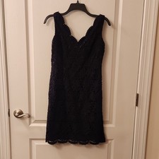 Ann Taylor Sleeveless Lace Sheath Dress Black Floral V-Neck Zip Lined Size 2