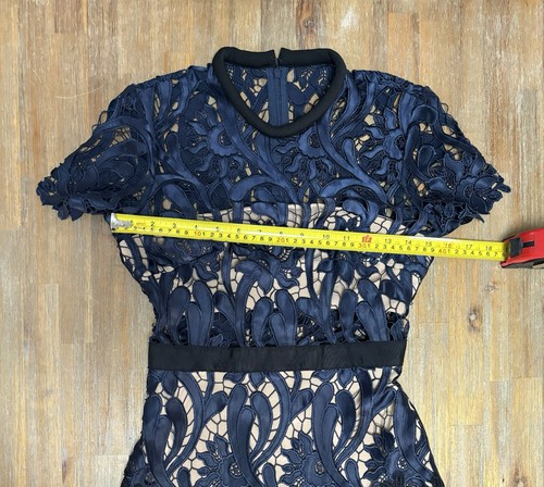 SELF-PORTRAIT 'Prairie' Midi Dress Size 6 Guipure Lace Black Navy & Turquoise - Picture 12 of 16