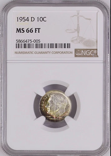 1954-D 10C Roosevelt Dime NGC MS66FT    5866475-005