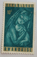 U.S. Postage Stamp ~ Rwanda Christmas  ~ Green 10¢ Stamp ~ Posted/Used ~ c.1965