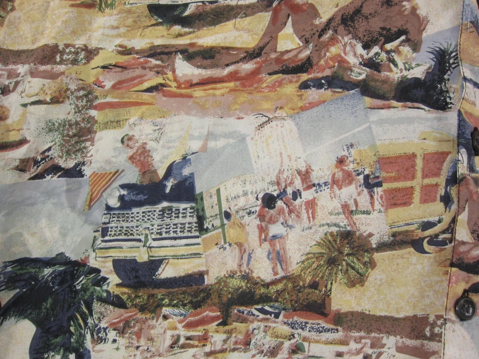 Camisa De Colección Robert Stock Para Hombre Pequeña Azul 100% Seda Estampado por Todas Partes Campamento Foto 3 de 4