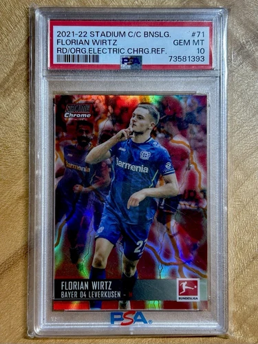 2021-22 Topps Stadium Club Chrome Bundesliga Florian Wirtz /4 Red Orange PSA 10
