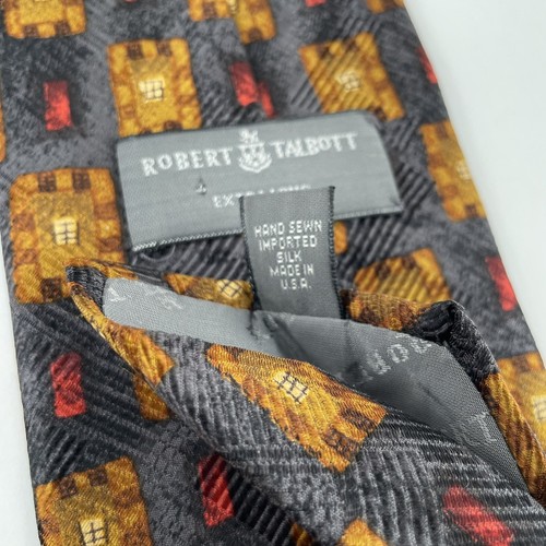 Robert Talbot XL Wide Men's Tie Red Gold Abstract Geo on Graphic Slate Silk USA - Picture 4 of 5