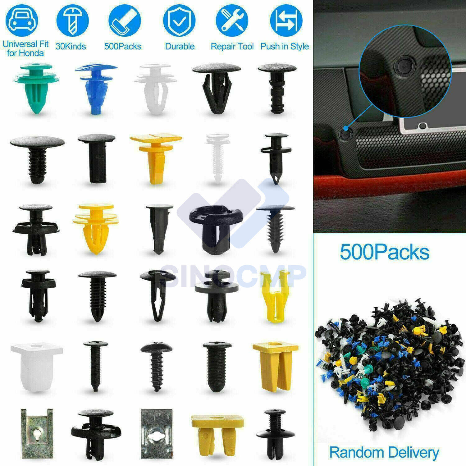 500Pcs Plastic Car Body Push Pin Rivet Fasteners Trim Moulding Clips Screw Mixed