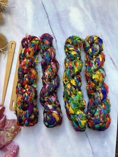 Braided Yarn Thread Made From Recycled Sari Silk Ribbons, Rainbow Yarn #03