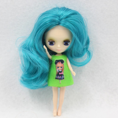 Mini Blythe Doll Shiny Face Wavy Blue Hair BJD Fashion DIY Toys Collectible Gift