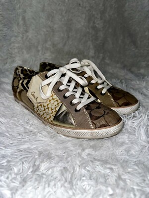 Coach Tonya Patchwork Sneakers 10M Tan Gold Brown Animal Print - GUC | eBay