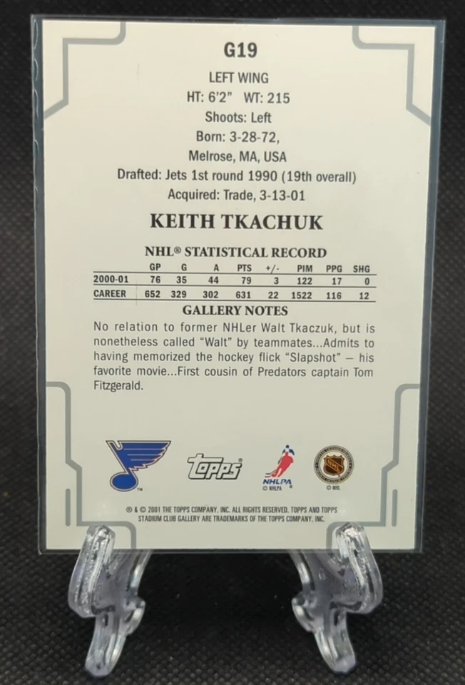 2001-02 Topps Stadium Club Gallery Keith Tkachuk #G19 - Image 2 of 2
