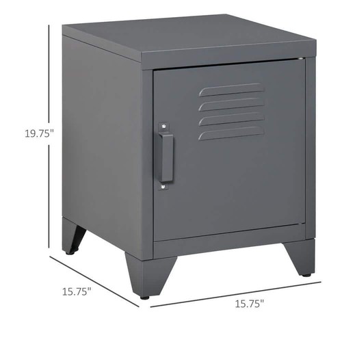 HOMCOM Nightstand 15.75"x19.75" Metal Frame Grey w/ Adjustable Shelf Storage - Picture 3 of 8
